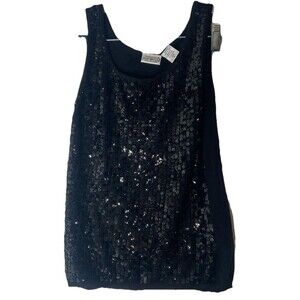 Jeanology Black Sequin camisole Tank Top Size Small silk blend
